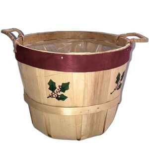 BUSHEL BASKET Small Apple Basket with Handles Holiday Holly